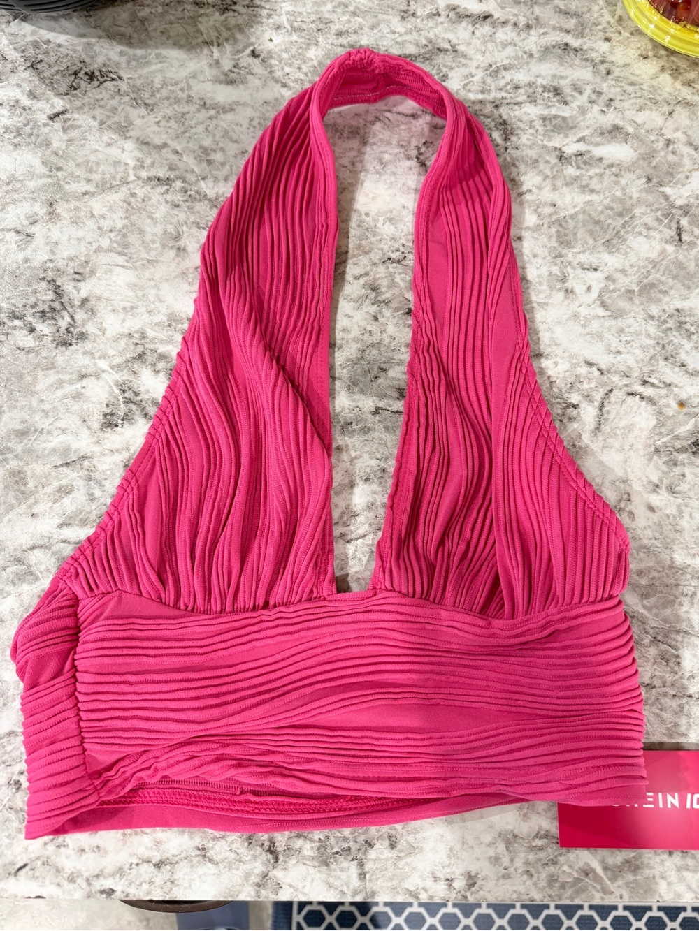 Ribbed Halter Crop Top in Hot Pink